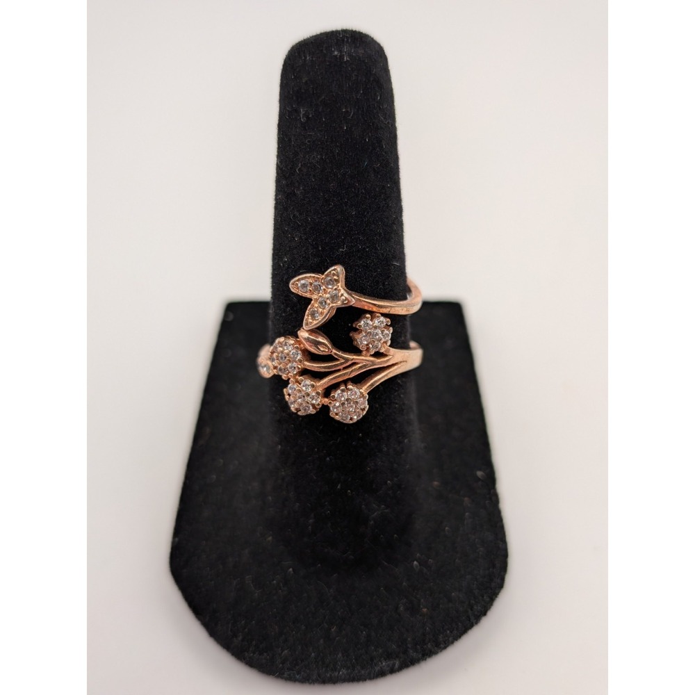 Rose Gold Plated Sterling Silver Butterfly And Flower Adjustable Ring